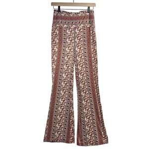 Shosho Boho Paisley Print Wide Leg Flared‎ Pants Women's Size L